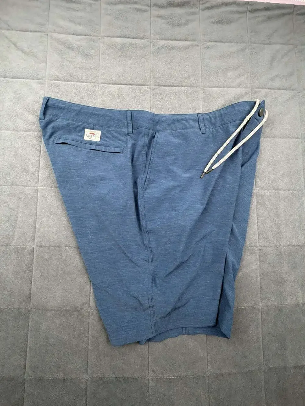Faherty Men's All Day Shorts, Blue Heathered Drawstring Hybrid Chino